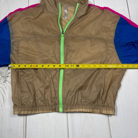 Fabletics Large Women Cropped Windbreaker Lightweight Jacket Neon 80s Colorblock - Picture 7 of 13